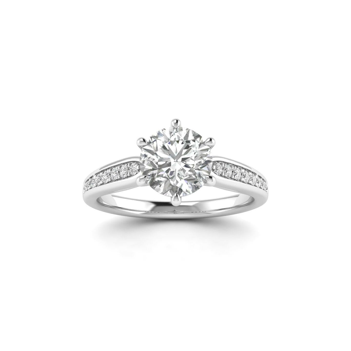 White Gold Studded 1.033 Carat Lab Grown Diamond Ring-F Color VS2 Clarity.